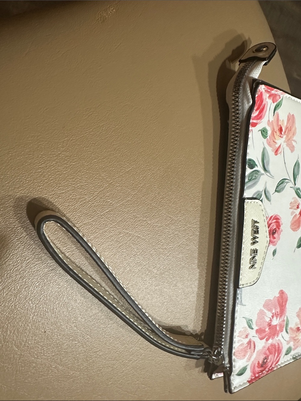Nine West White Floral Wristlet with Pink Rose Print - Picture 4 of 5